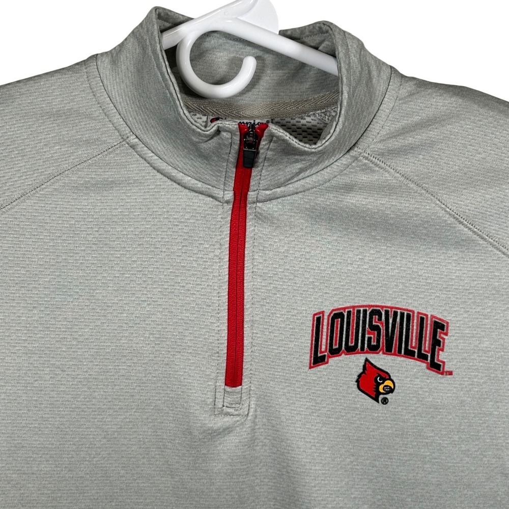Champion‎ Louisville Cardinals Mens Gray Quarter Zip Pullover Jacket Medium